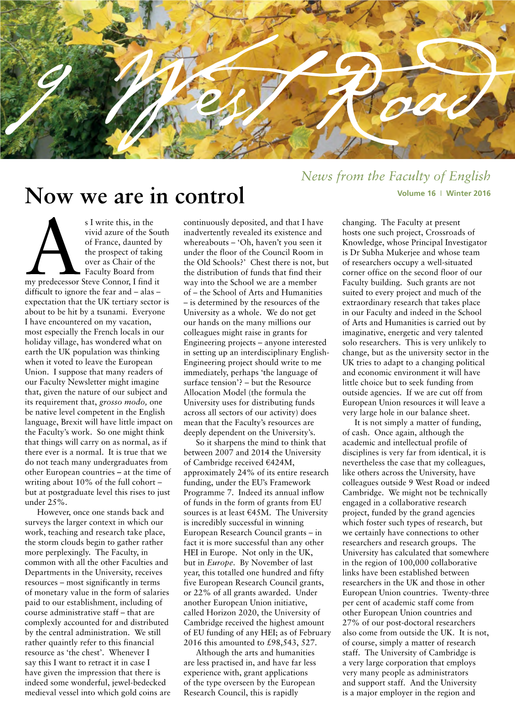 Now We Are in Control Volume 16 I Winter 2016