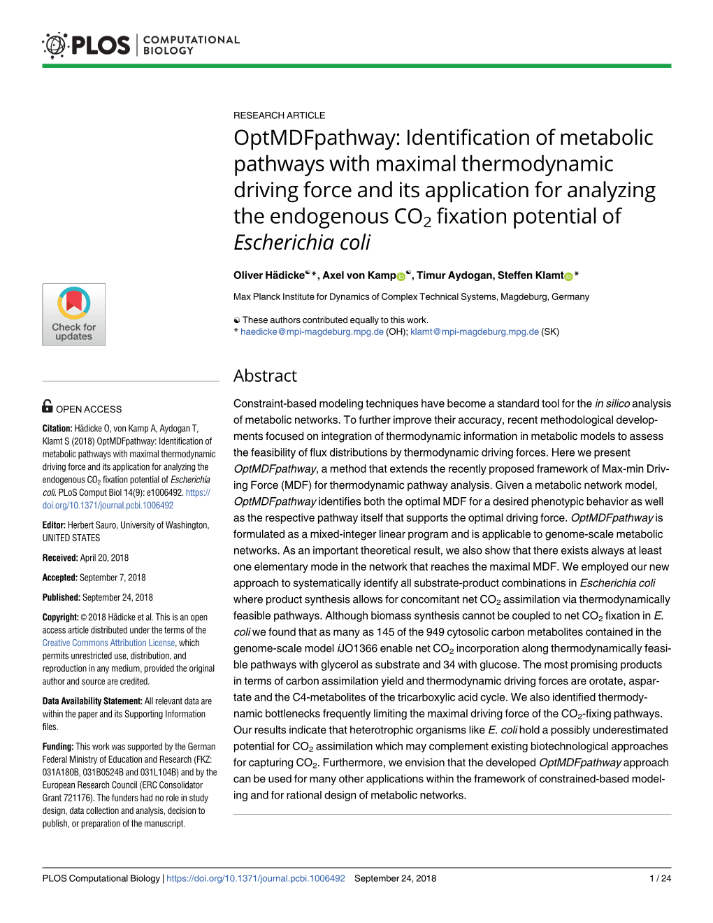 Optmdfpathway: Identification of Metabolic Pathways with Maximal Thermodynamic Driving Force and Its Application for Analyzing