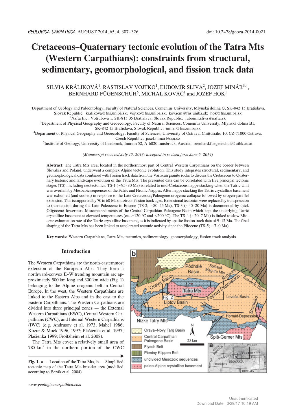 Cretaceous—Quaternary Tectonic Evolution of the Tatra Mts (Western Carpathians): Constraints from Structural, Sedimentary, Geomorphological, and Fission Track Data