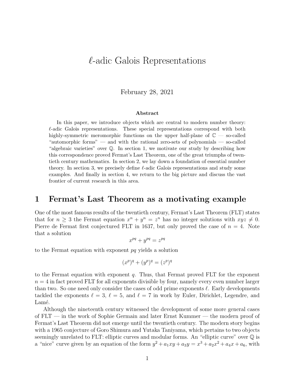 L-Adic Galois Representations