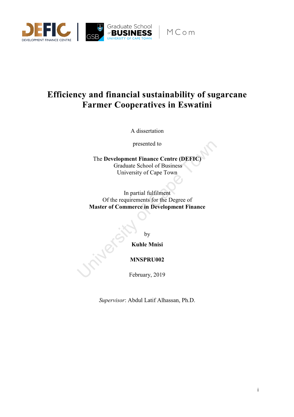 Efficiency and Financial Sustainability of Sugarcane Farmer Cooperatives in Eswatini