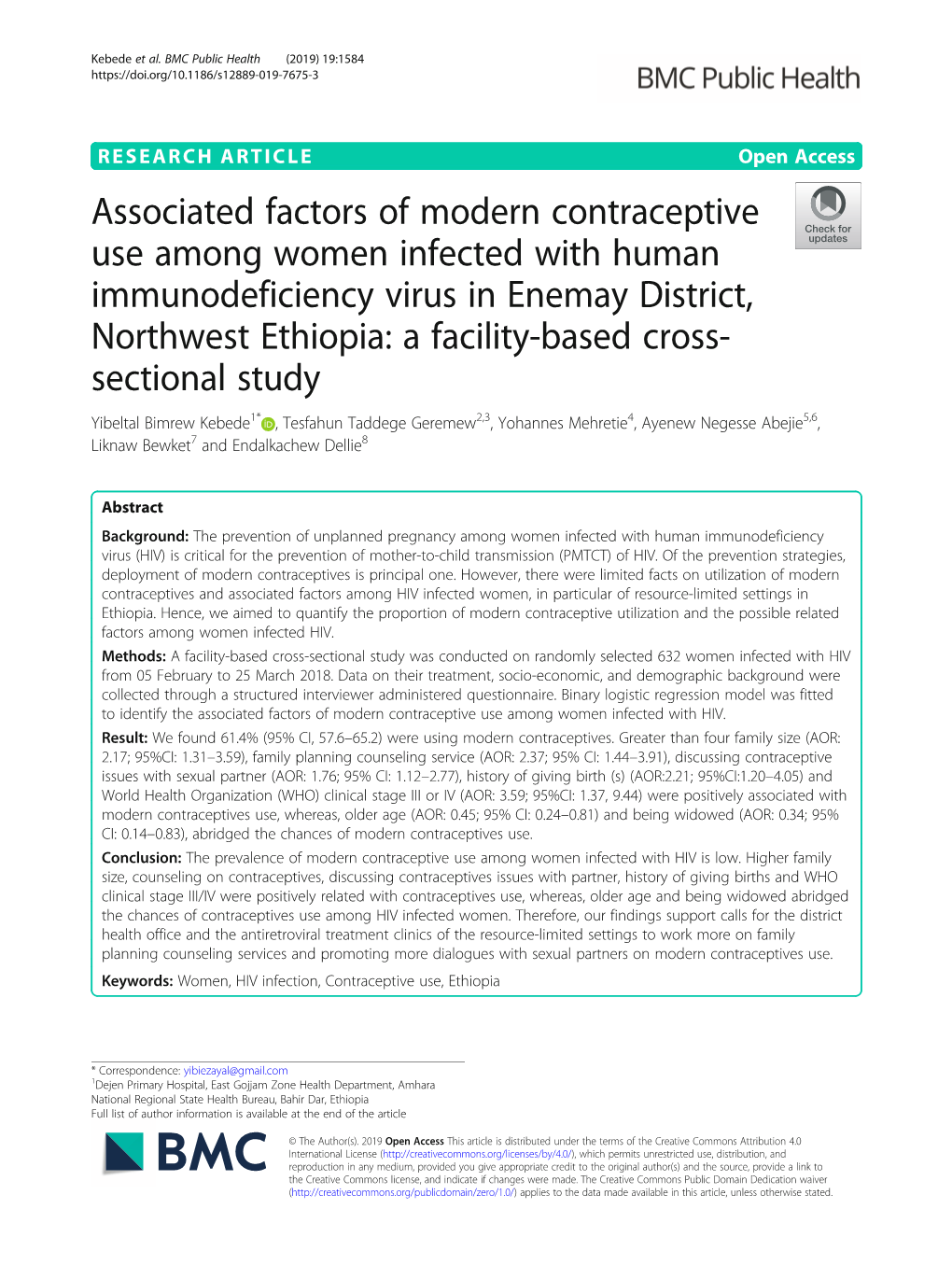 Associated Factors of Modern Contraceptive Use Among Women Infected with Human Immunodeficiency Virus in Enemay District, Northw