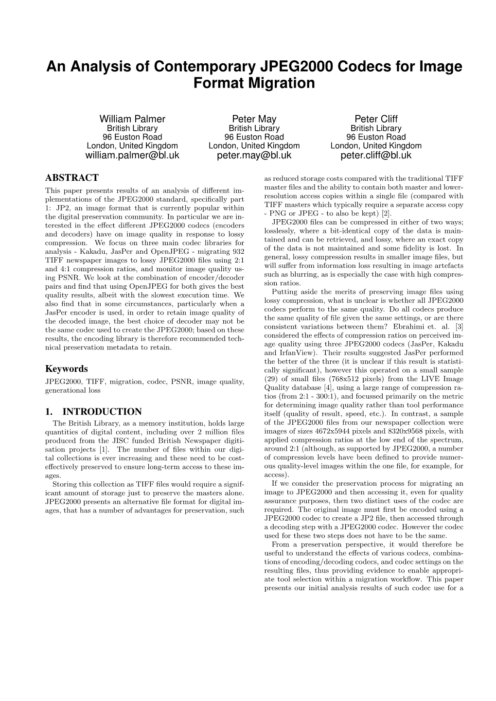 An Analysis of Contemporary JPEG2000 Codecs for Image Format Migration