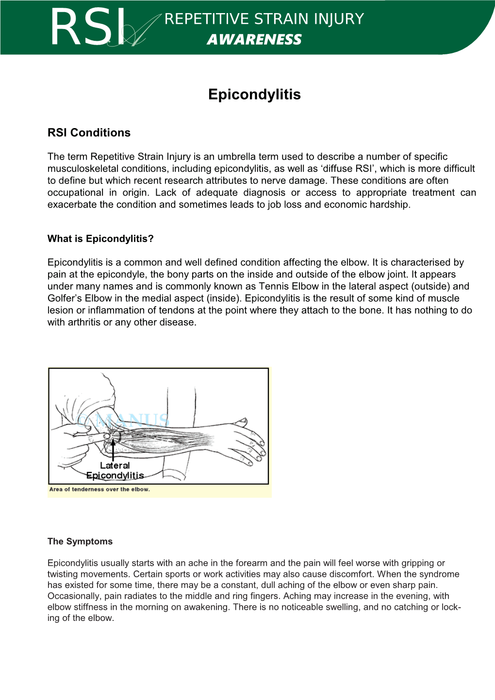 Epicondylitis (Tennis Or Golfer's Elbow)