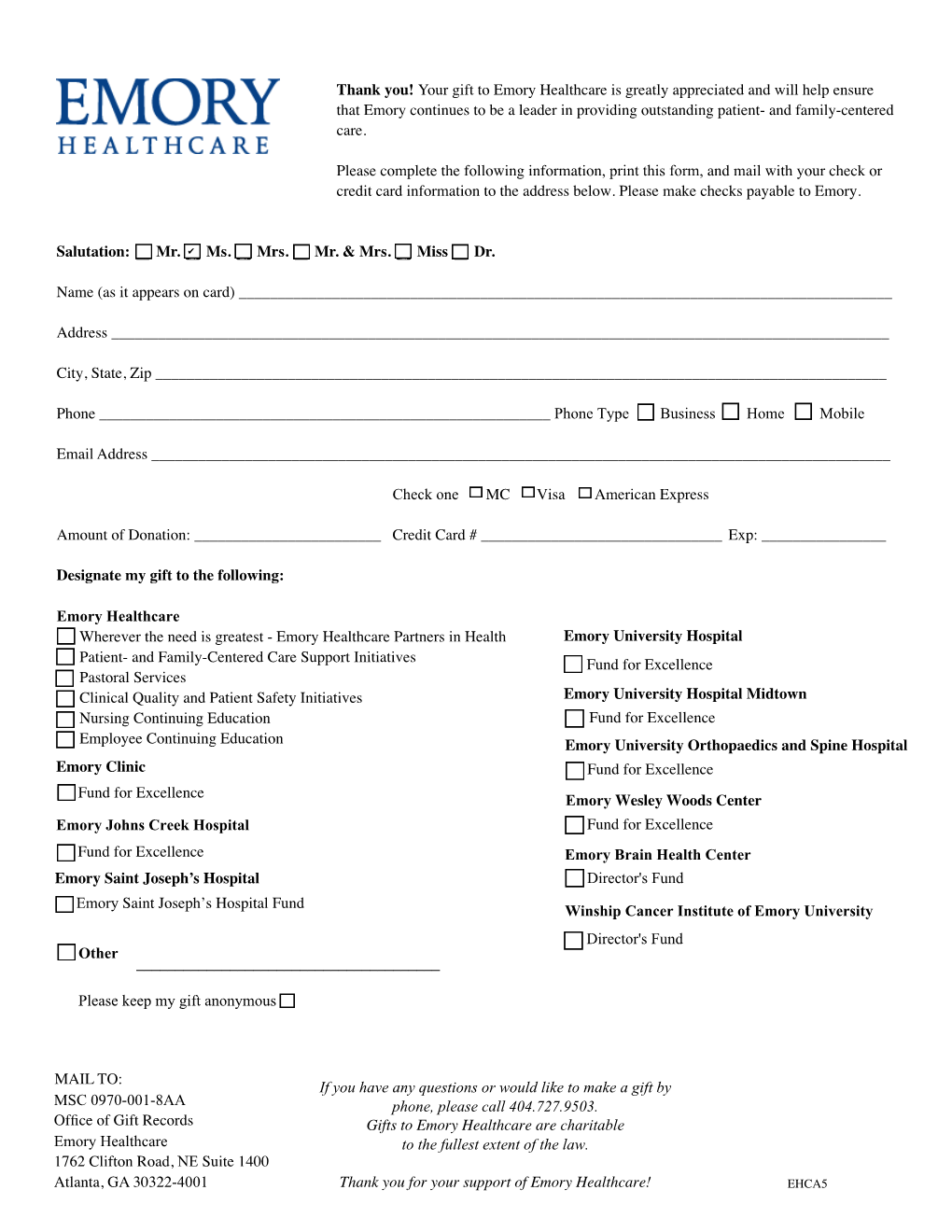 EHC Giving Form Redux