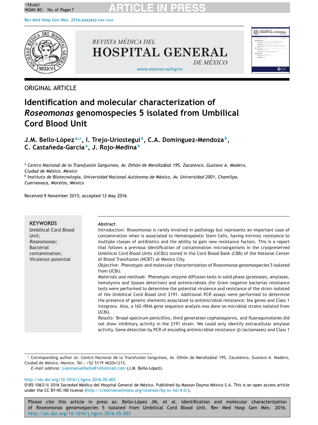 Identification and Molecular Characterization of Roseomonas