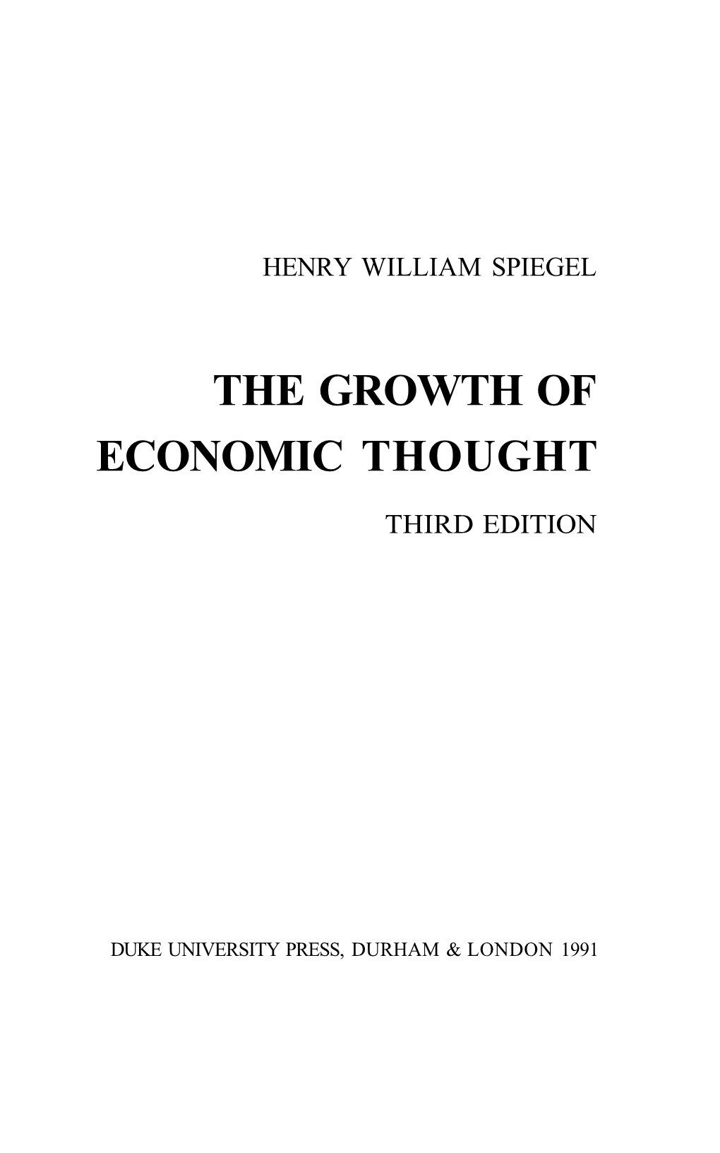 The Growth of Economic Thought