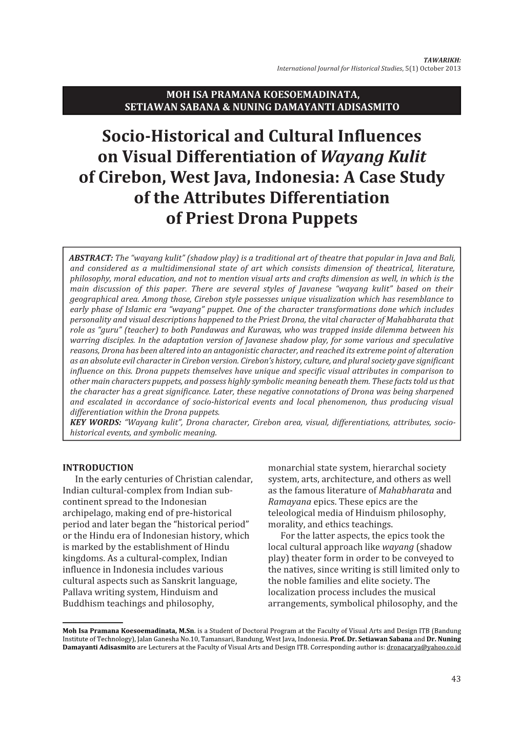 Socio-Historical and Cultural Influences on Visual Differentiation of Wayang Kulit of Cirebon, West Java, Indonesia