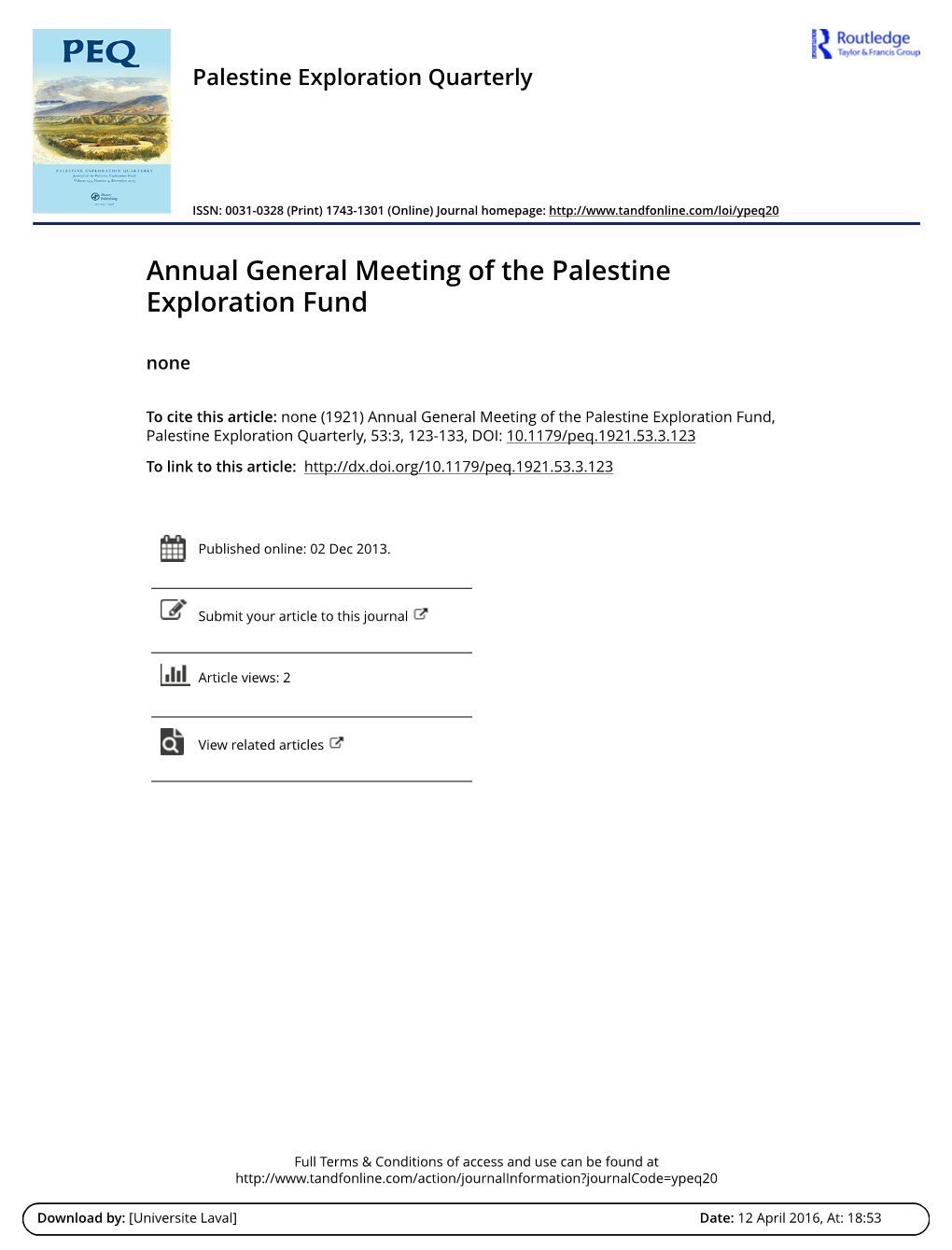 Annual General Meeting of the Palestine Exploration Fund