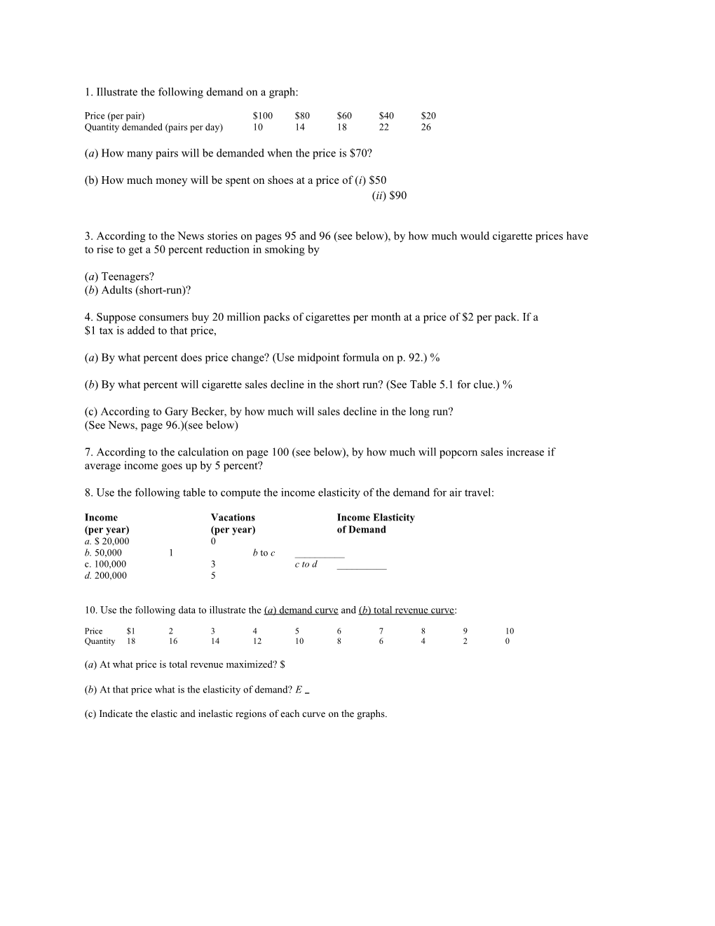 1. Illustrate the Following Demand on a Graph