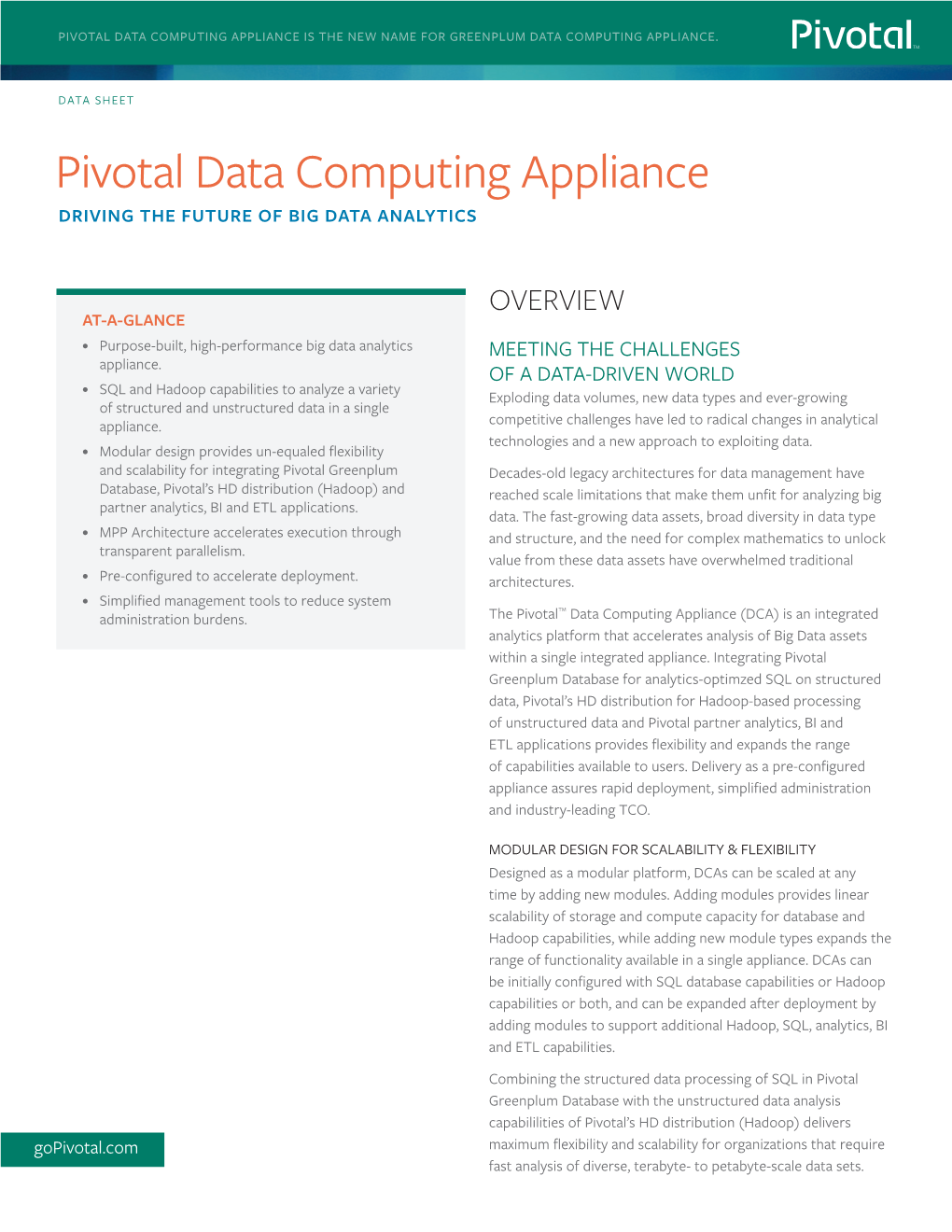 Pivotal Data Computing Appliance Is the New Name for Greenplum Data Computing Appliance