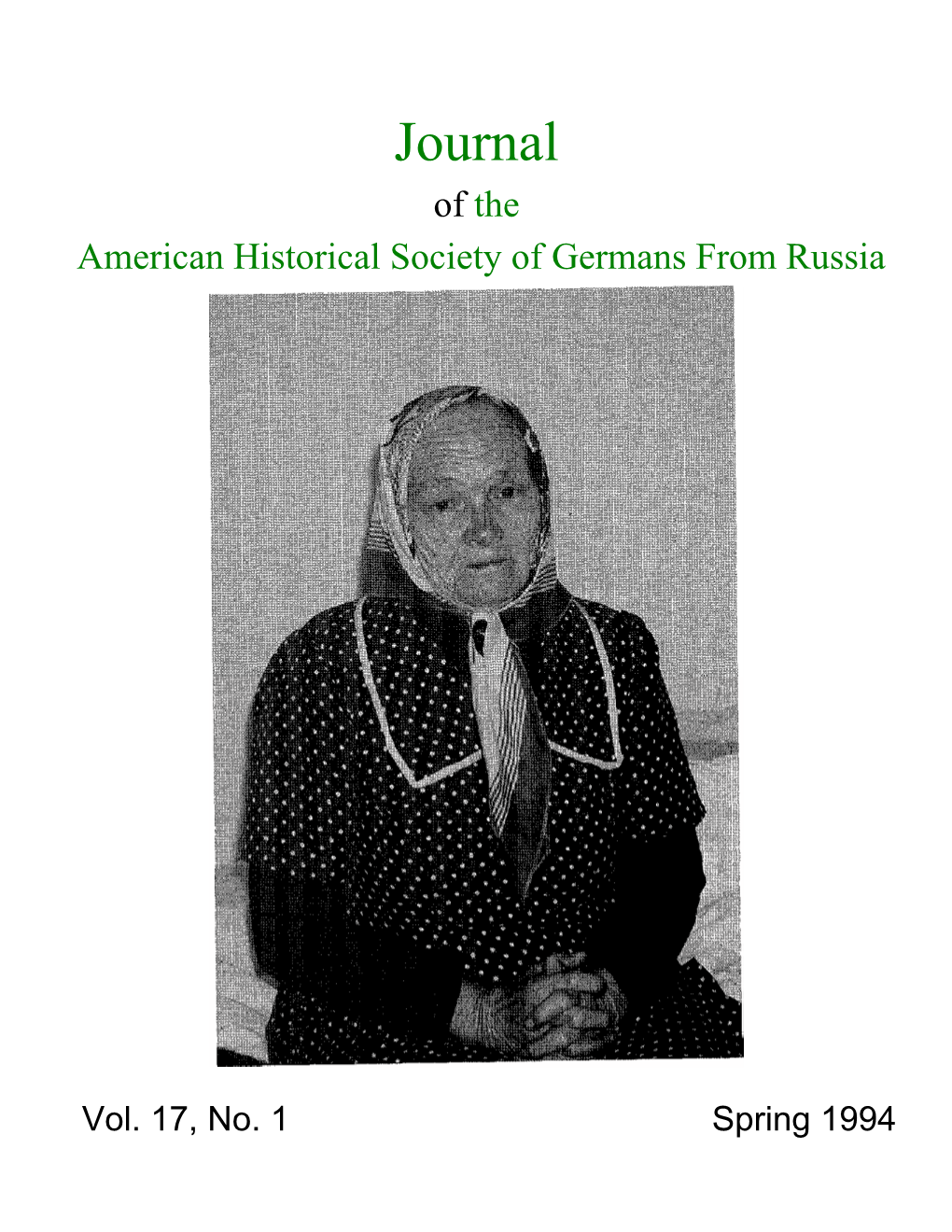 Journal of the American Historical Society of Germans from Russia