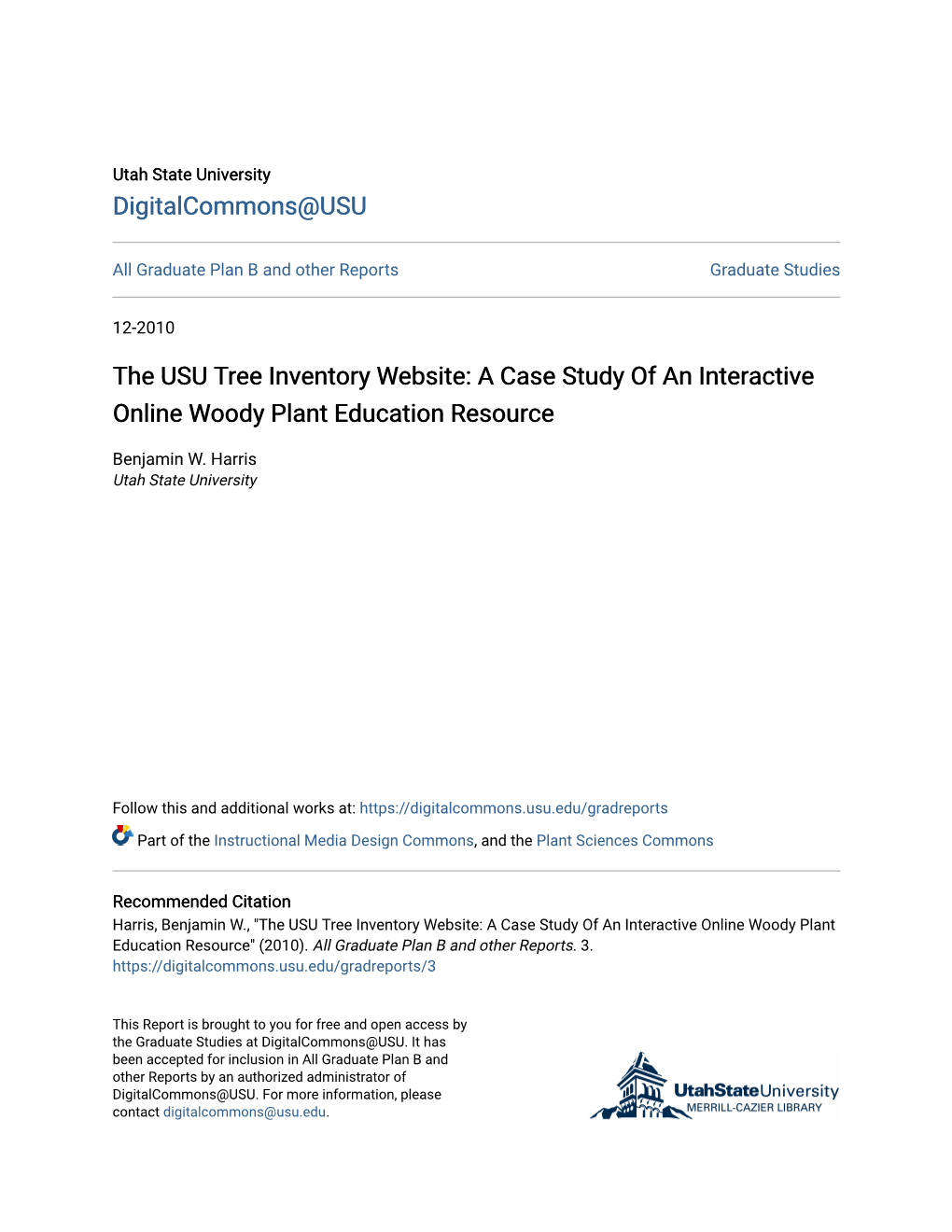 The USU Tree Inventory Website: a Case Study of an Interactive Online Woody Plant Education Resource
