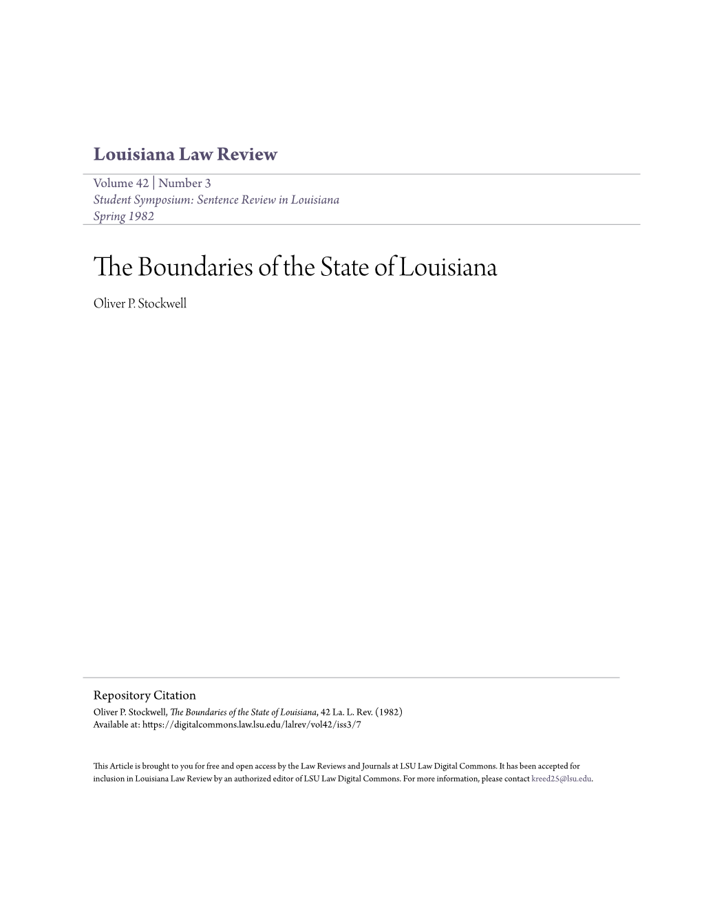 The Boundaries of the State of Louisiana Oliver P