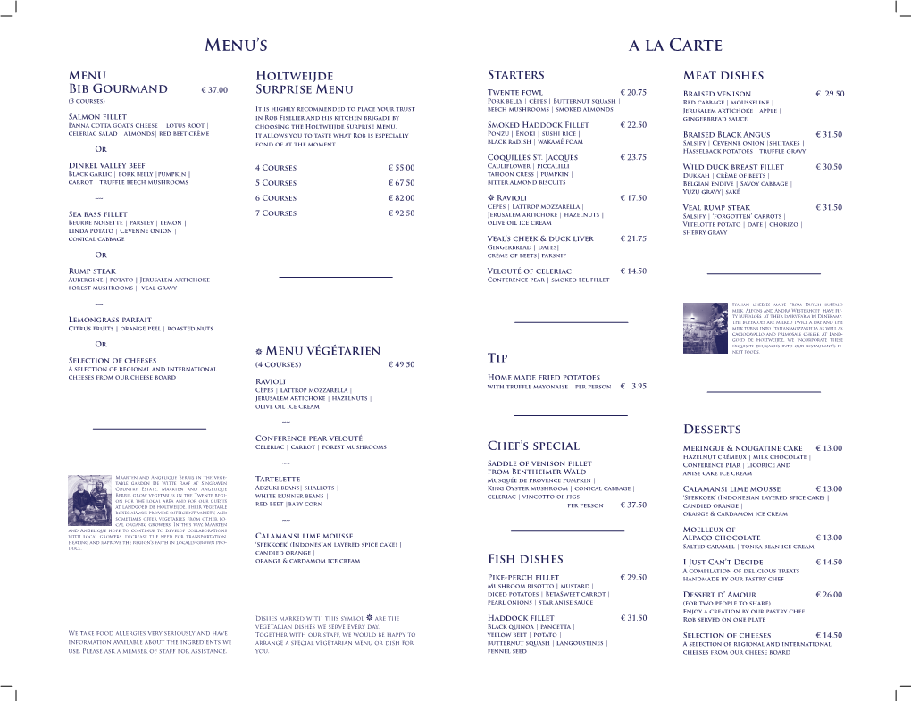 Menu's a La Carte