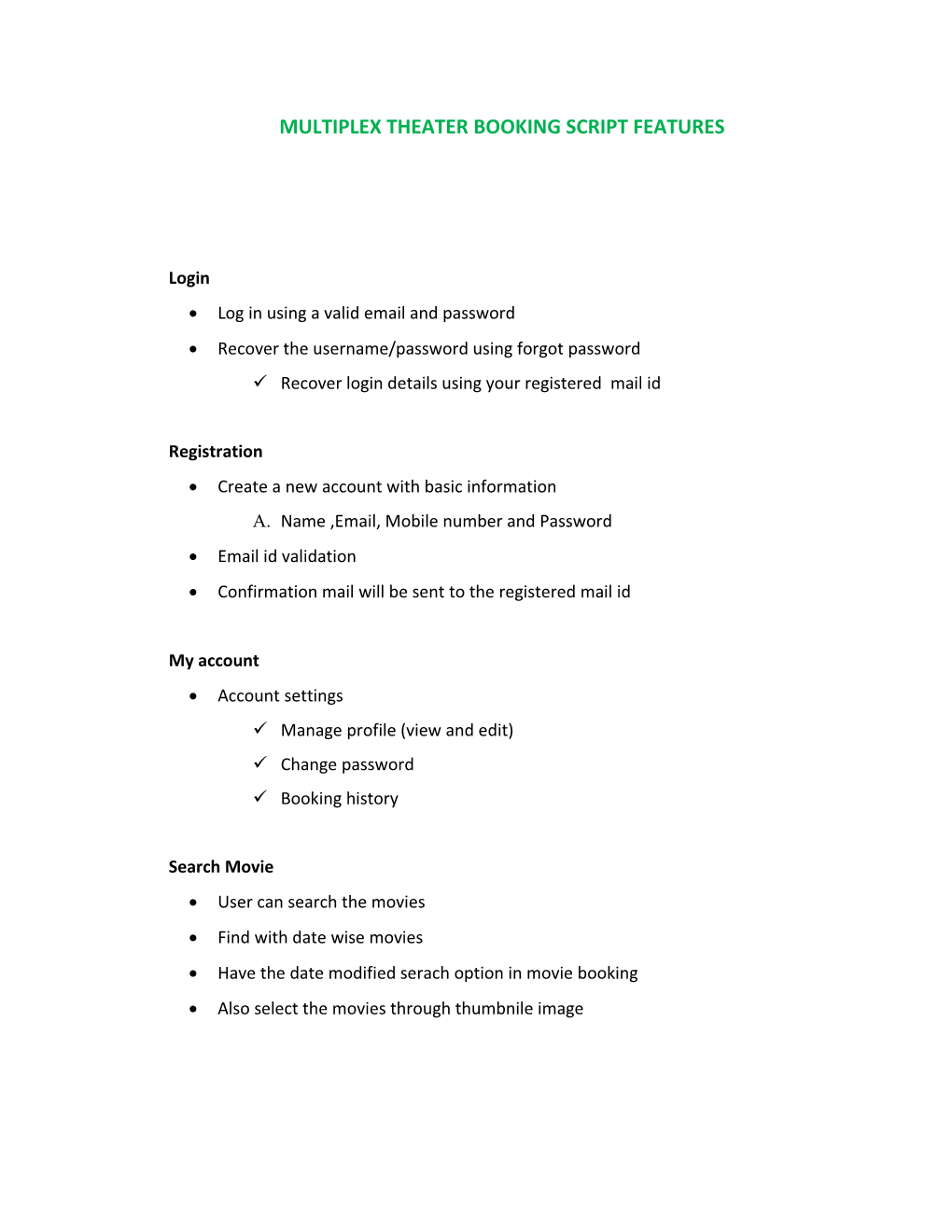 Multiplex Theater Booking Script Features