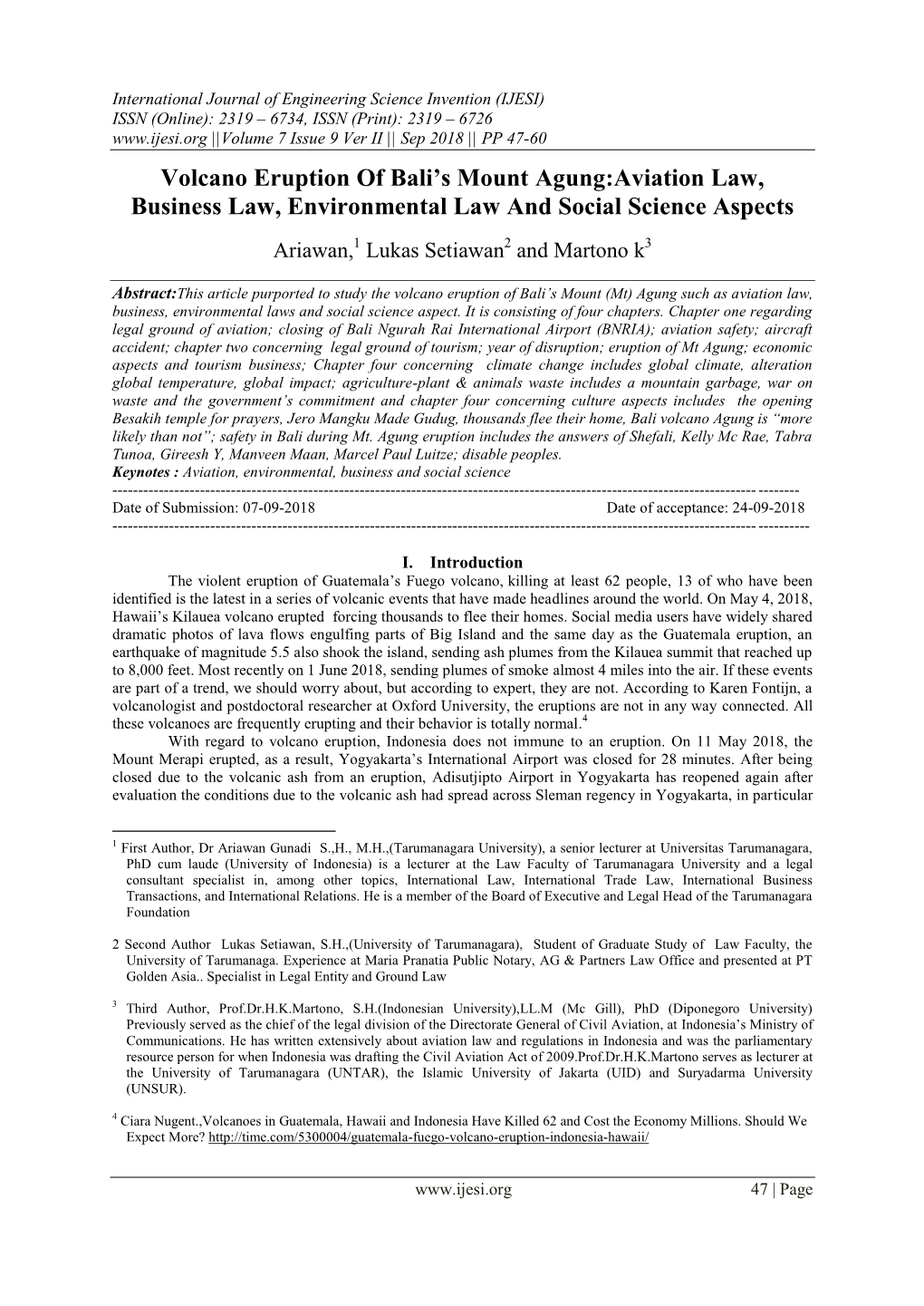 Volcano Eruption of Bali's Mount Agung:Aviation Law, Business Law