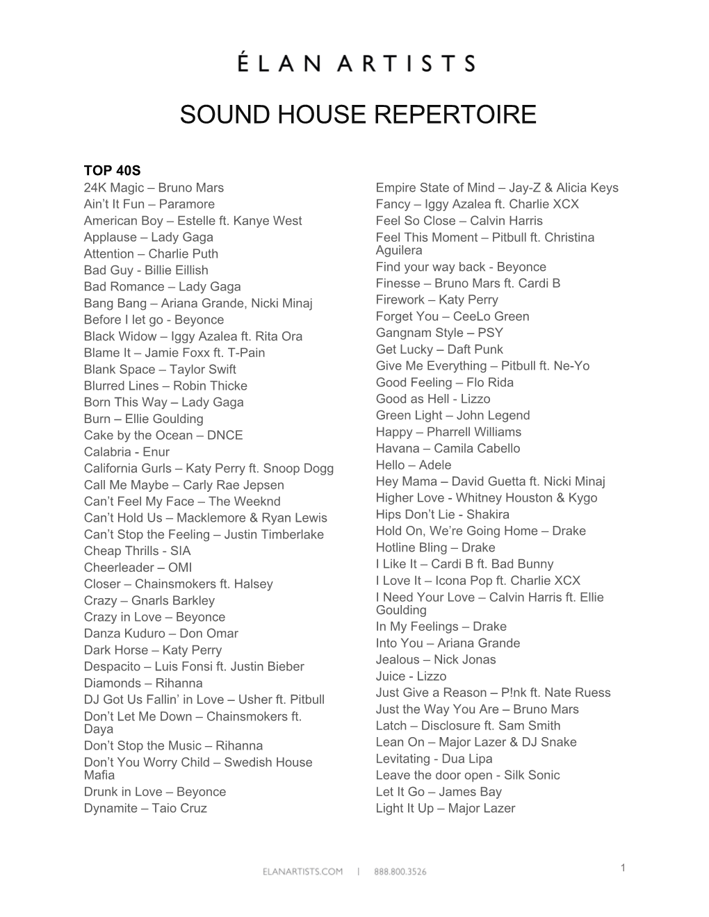 Sound House Repertoire