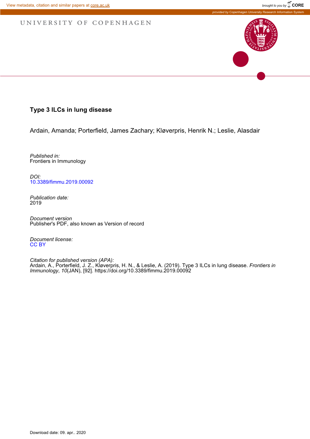 Type 3 Ilcs in Lung Disease