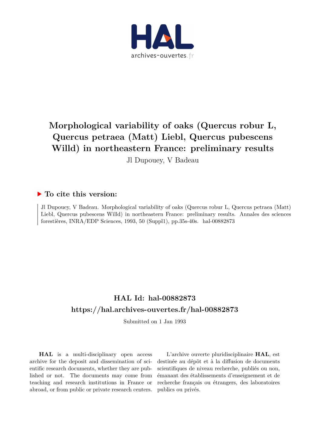 Morphological Variability of Oaks