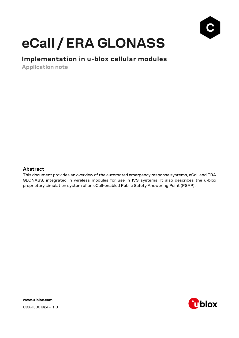 Ecall / ERA GLONASS Implementation in U-Blox Cellular Modules Application Note