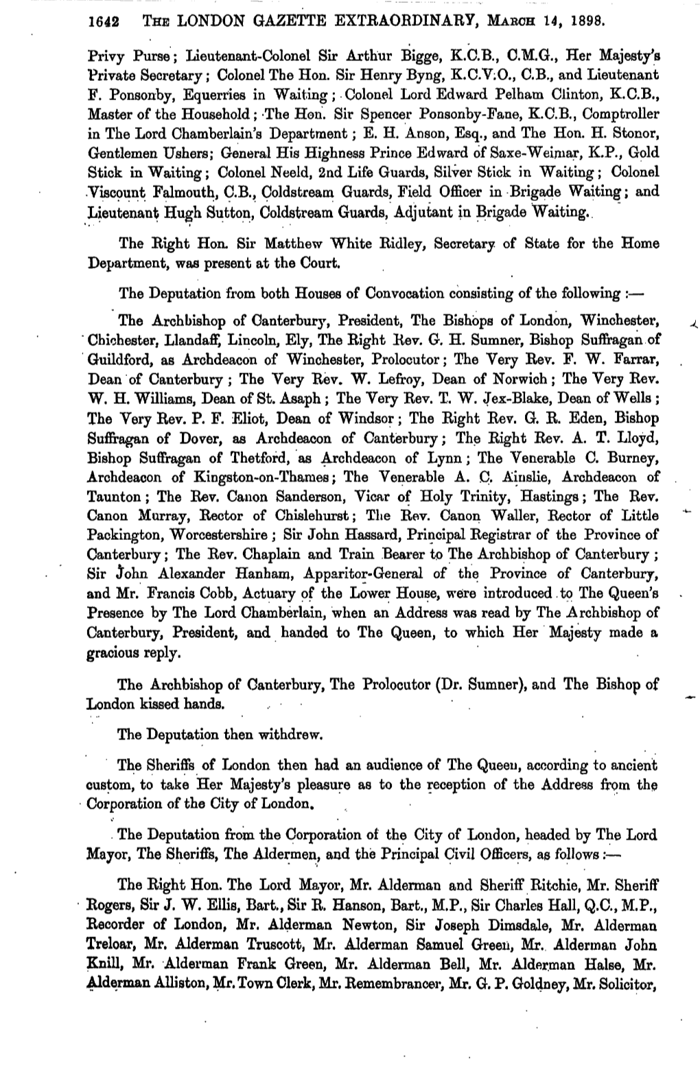 1642 the London Gazette Extraordinary, March 14, 1898