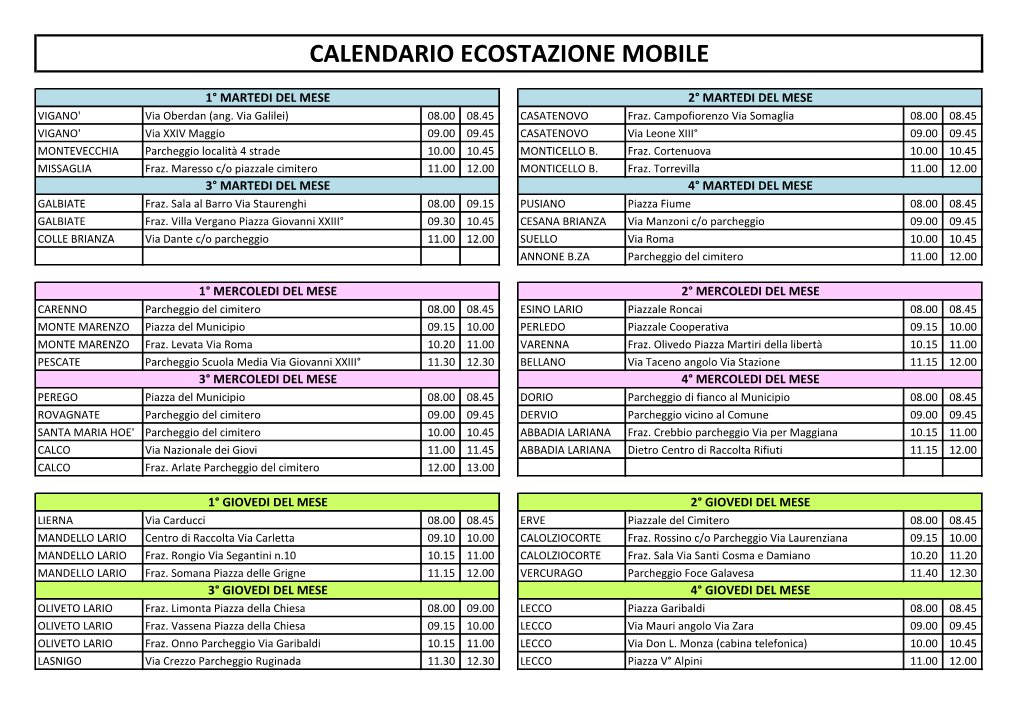 Calendario Ecostazione Mobile