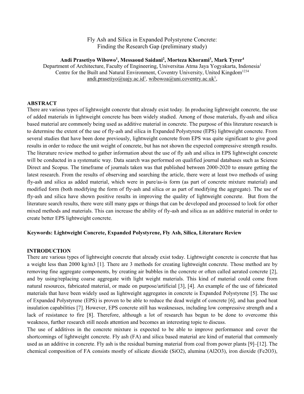 Fly Ash and Silica in Expanded Polystyrene Concrete: Finding the Research Gap (Preliminary Study)