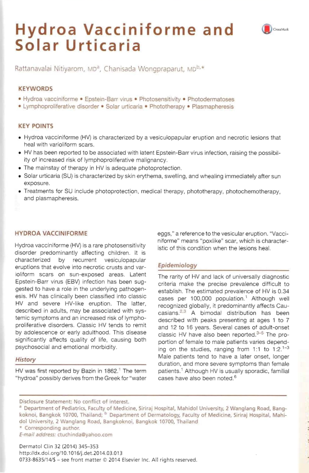 Hydroa Vacciniforme and Solar Urticaria 351