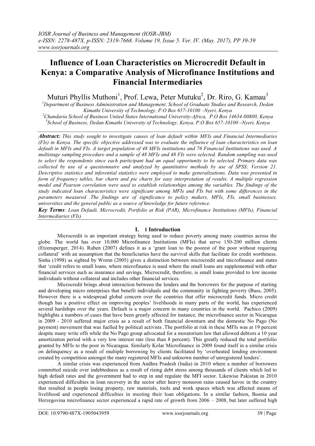 Influence of Loan Characteristics on Microcredit Default in Kenya: a Comparative Analysis of Microfinance Institutions and Financial Intermediaries