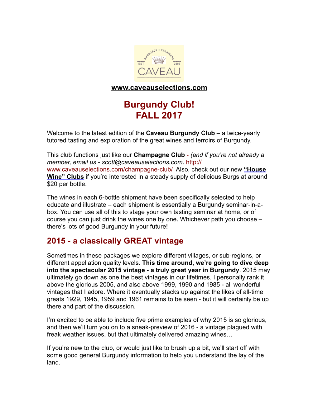 Burgundy Club Fall 2017