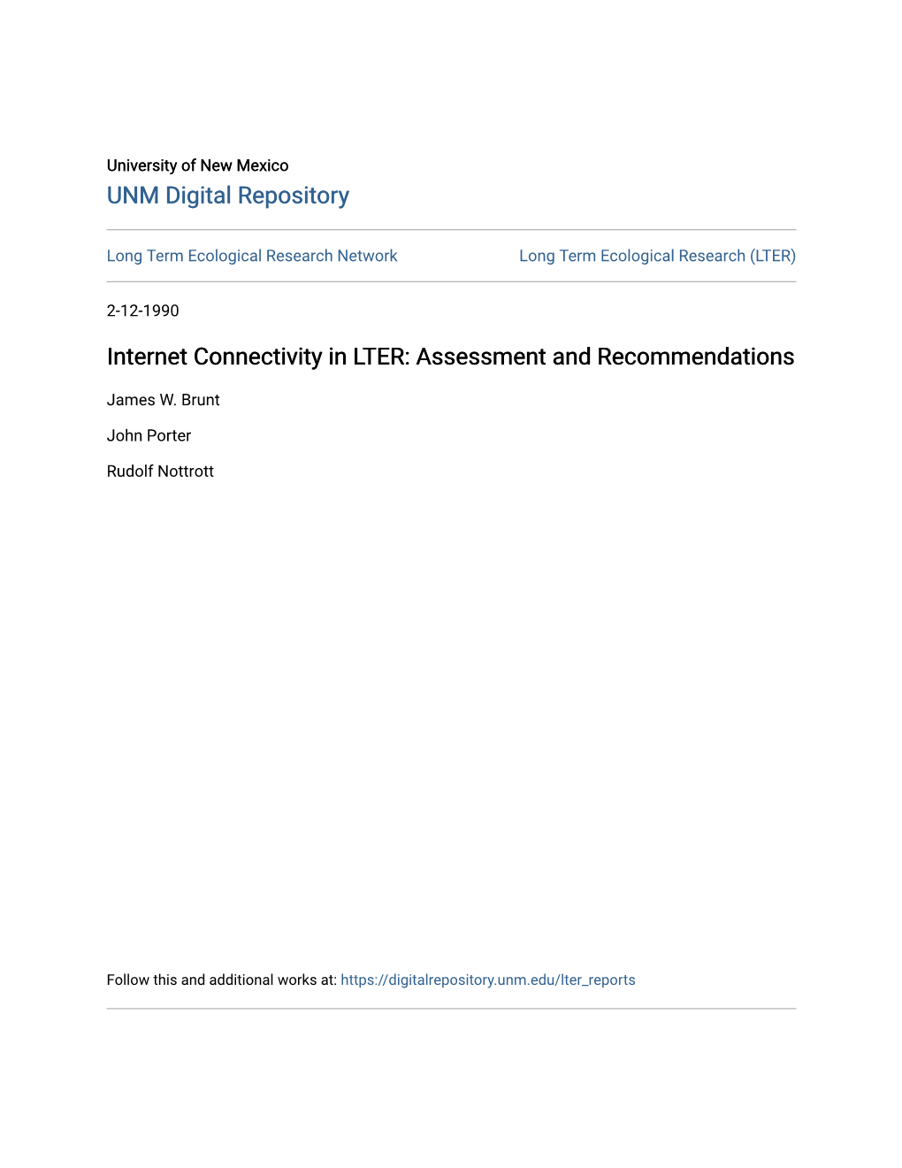 Internet Connectivity in LTER: Assessment and Recommendations