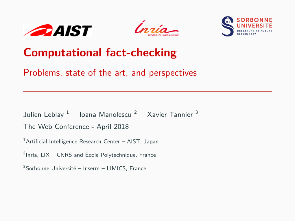 Computational Fact-Checking Problems, State of the Art, and Perspectives