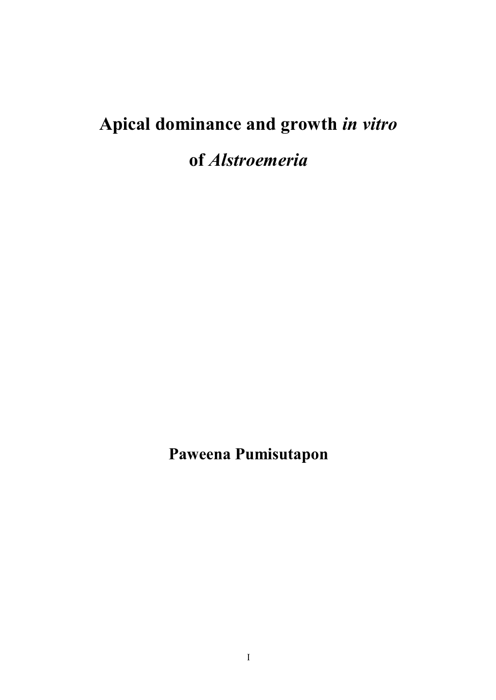 Apical Dominance and Growth in Vitro of Alstroemeria