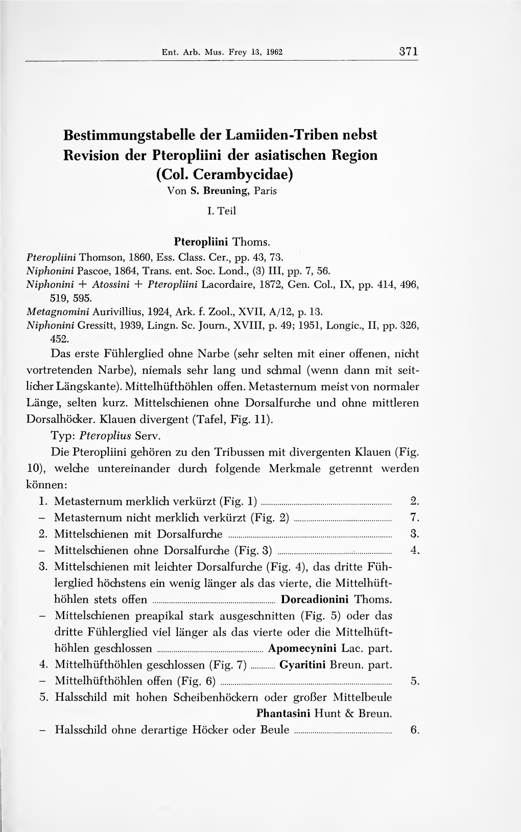 Bestimmungstabelle Der Lamiiden-Triben Nebst Revision Der Pteropliini Der Asiatischen Region (Col