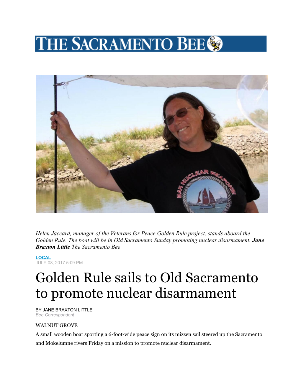 Golden Rule Sails to Old Sacramento to Promote Nuclear Disarmament