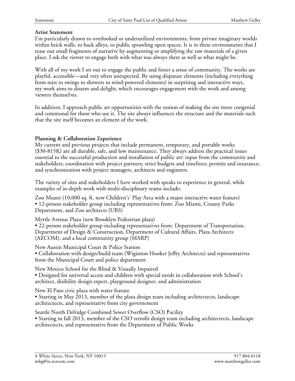 Resume, Work Sample Narrative