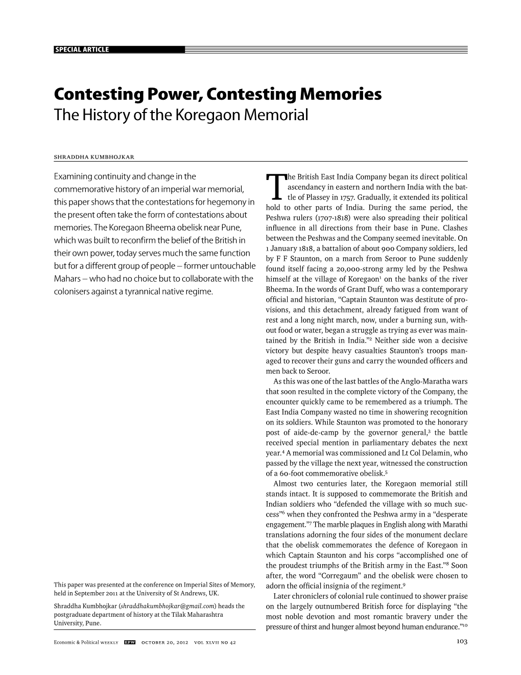 Contesting Power, Contesting Memories the History of the Koregaon Memorial