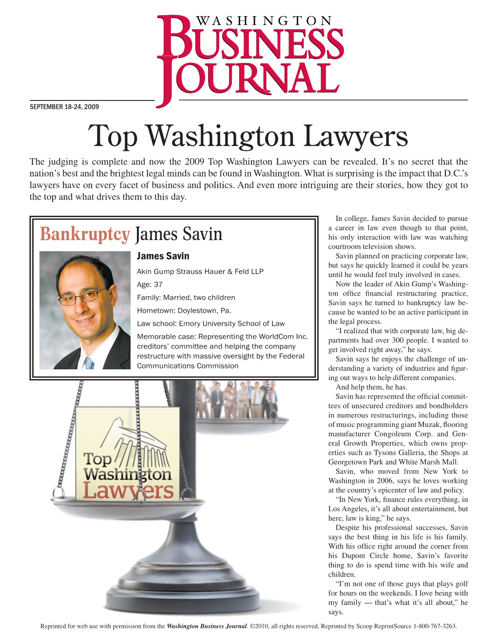 Top Washington Lawyers Washington Business Journal September 18-24, 2009