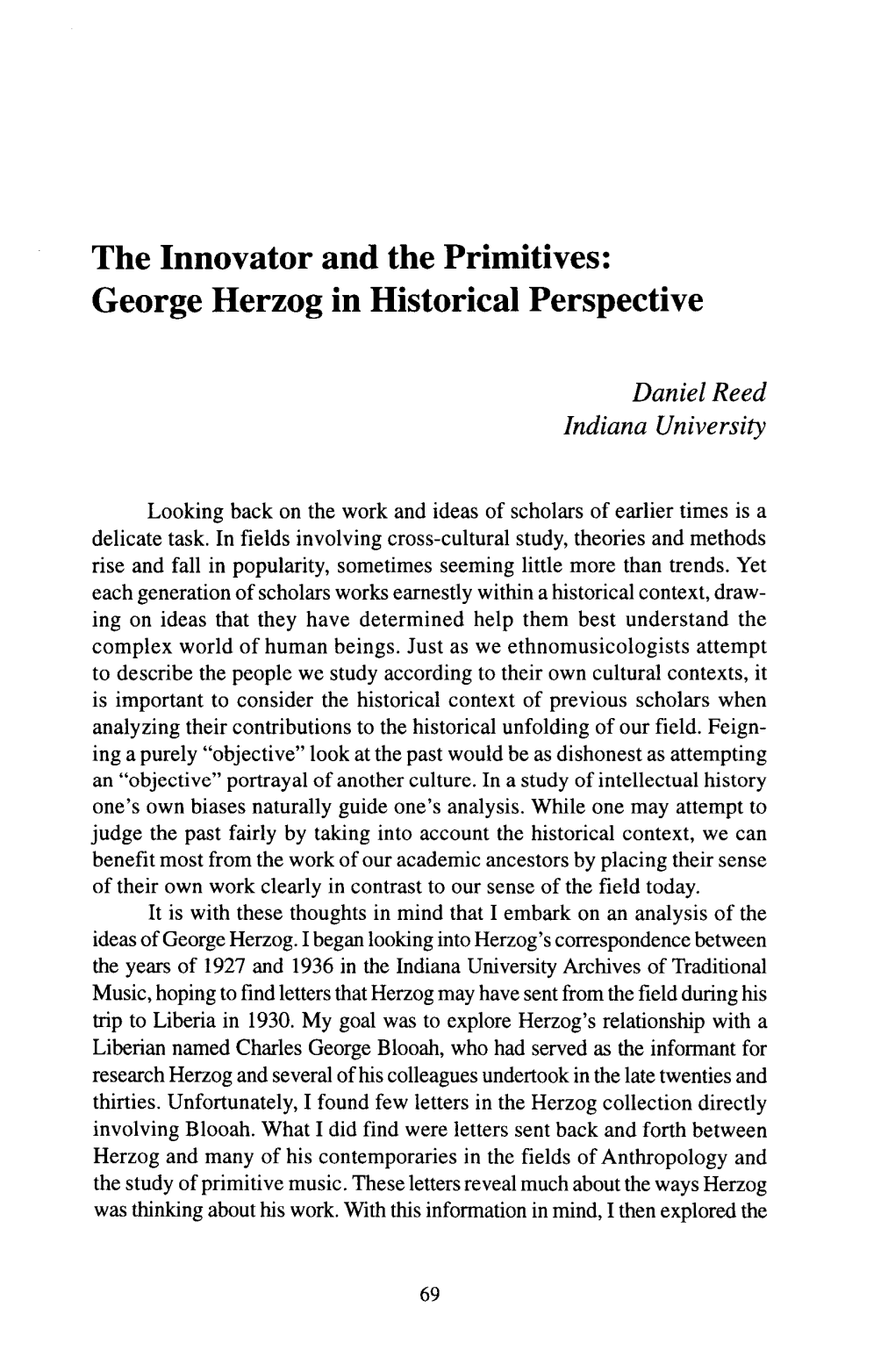 George Herzog in Historical Perspective