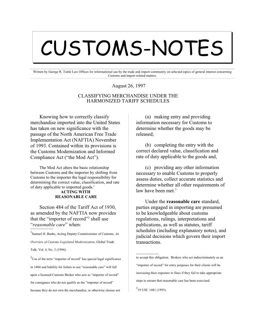 Customs-Notes