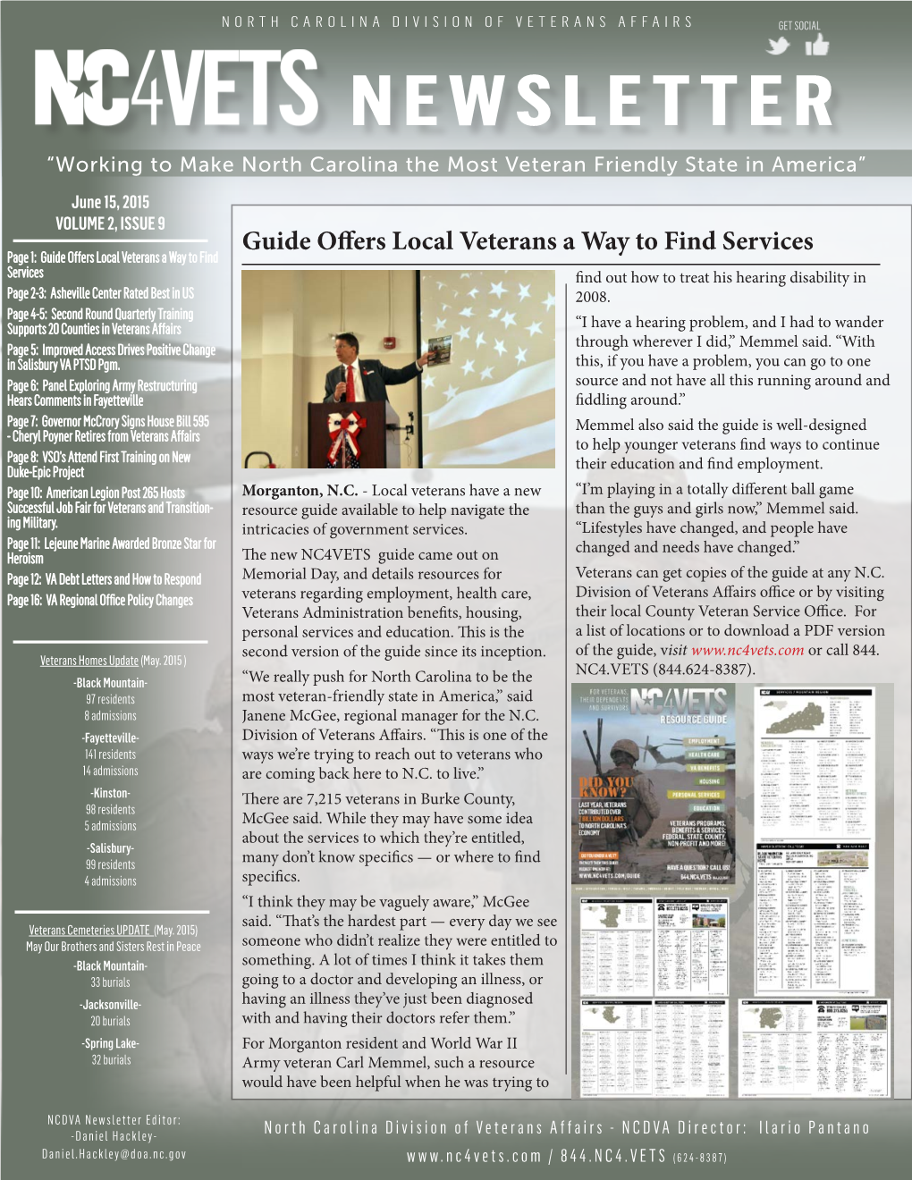 NEWSLETTER “Working to Make North Carolina the Most Veteran Friendly State in America”