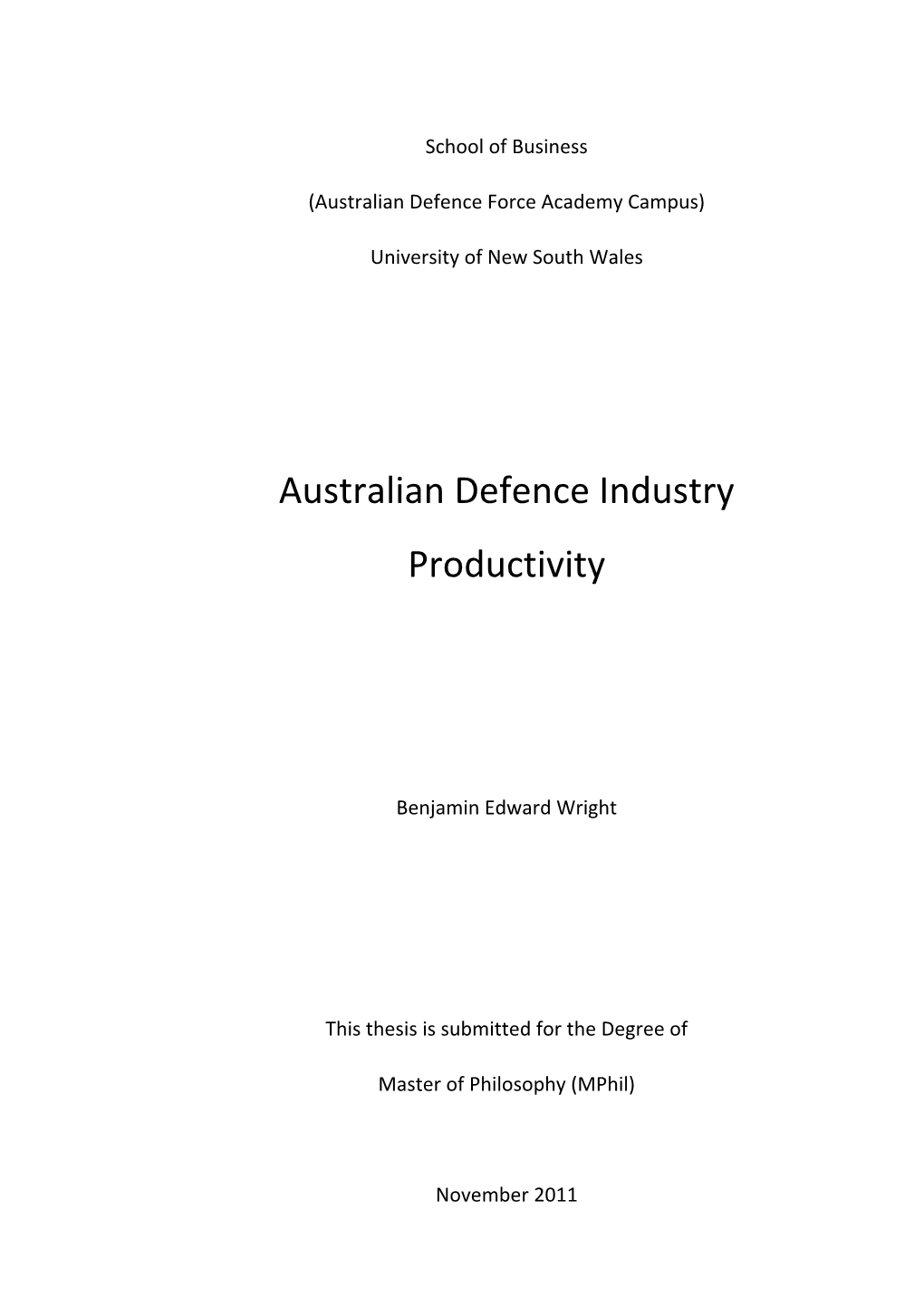 Australian Defence Industry Productivity