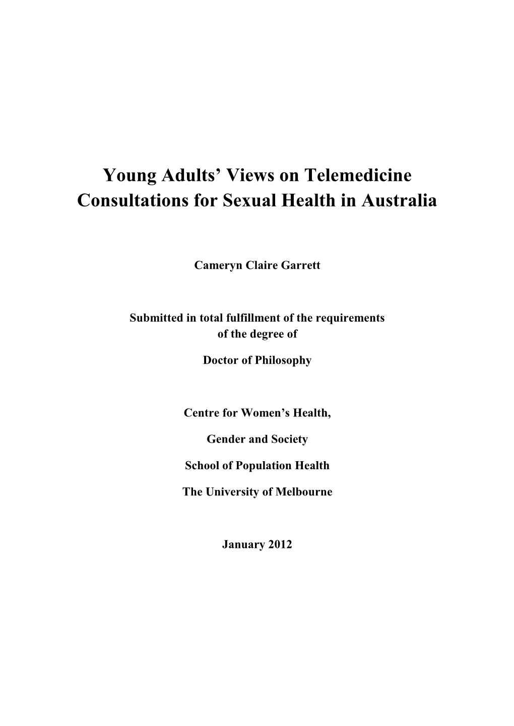 Young Adults' Views on Telemedicine Consultations for Sexual Health in Australia