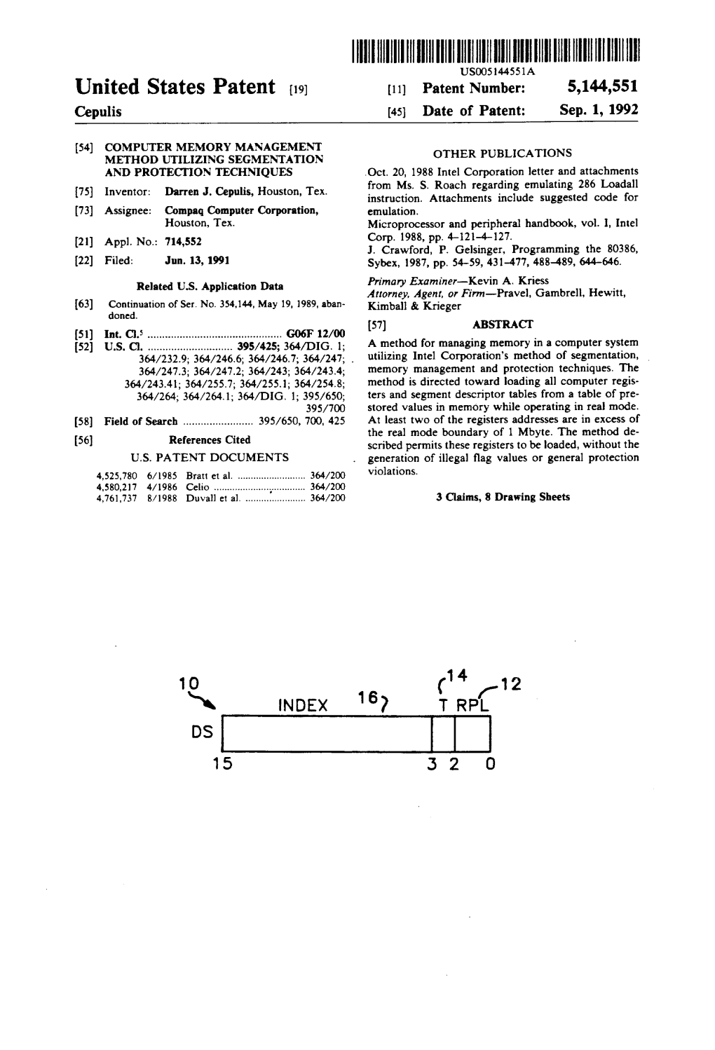 ||||||||IIIHIIII O USOO544551A United States Patent (19) 11) Patent Number: 5,144,551 Cepulis (45) Date of Patent: Sep