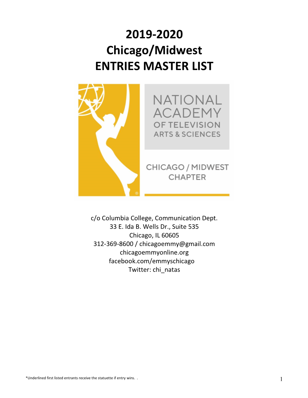 2019-2020 Chicago/Midwest ENTRIES MASTER LIST