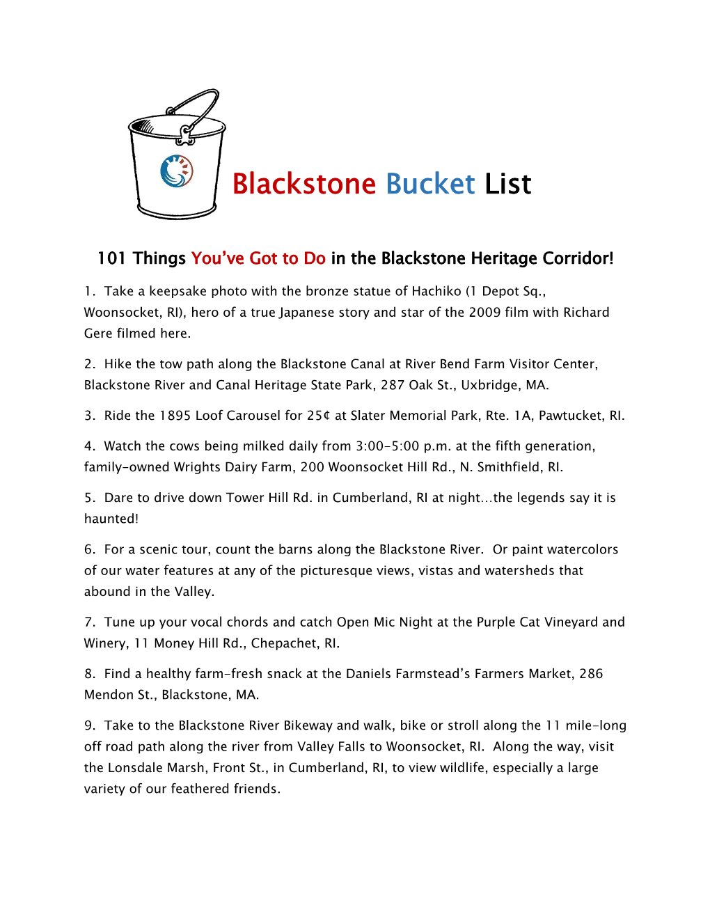 Blackstone Bucket List