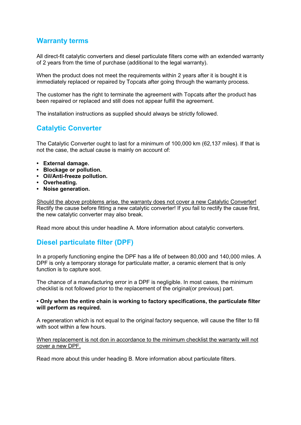 Warranty Terms Catalytic Converter Diesel Particulate Filter (DPF)