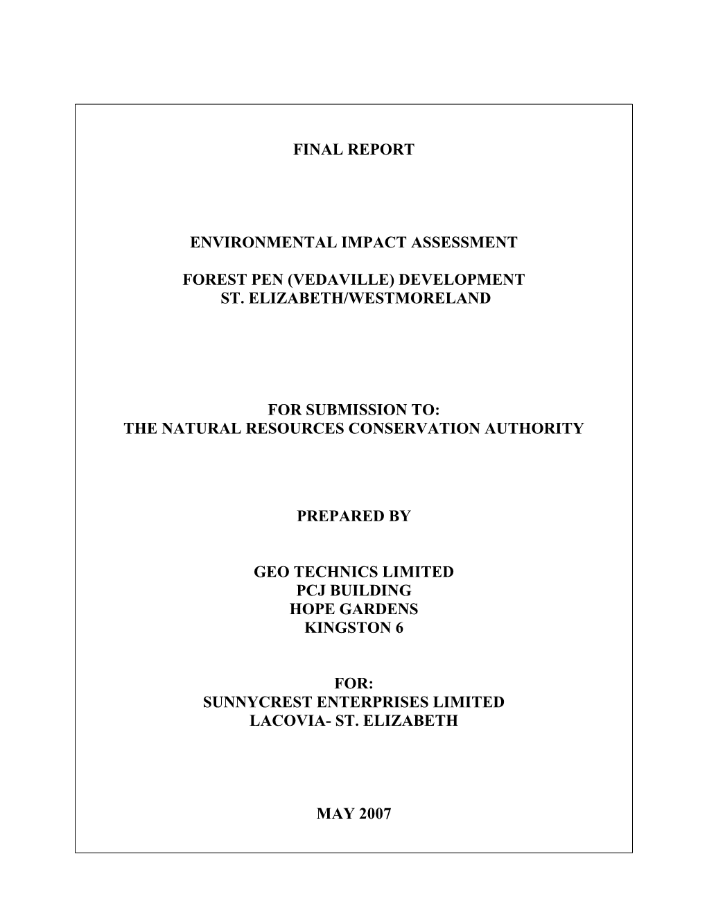Final Report Environmental Impact Assessment Forest
