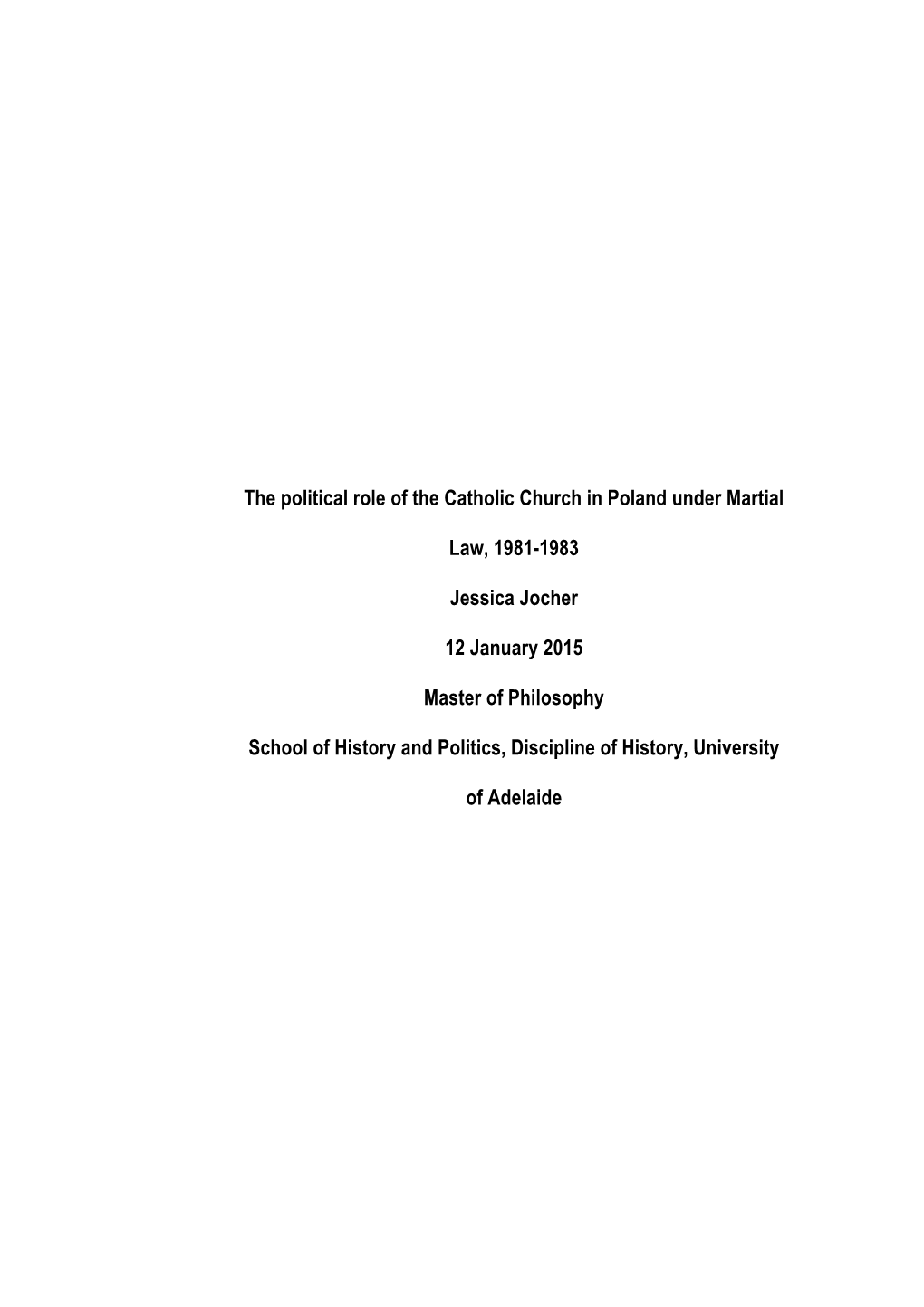 The Political Role of the Catholic Church in Poland Under Martial